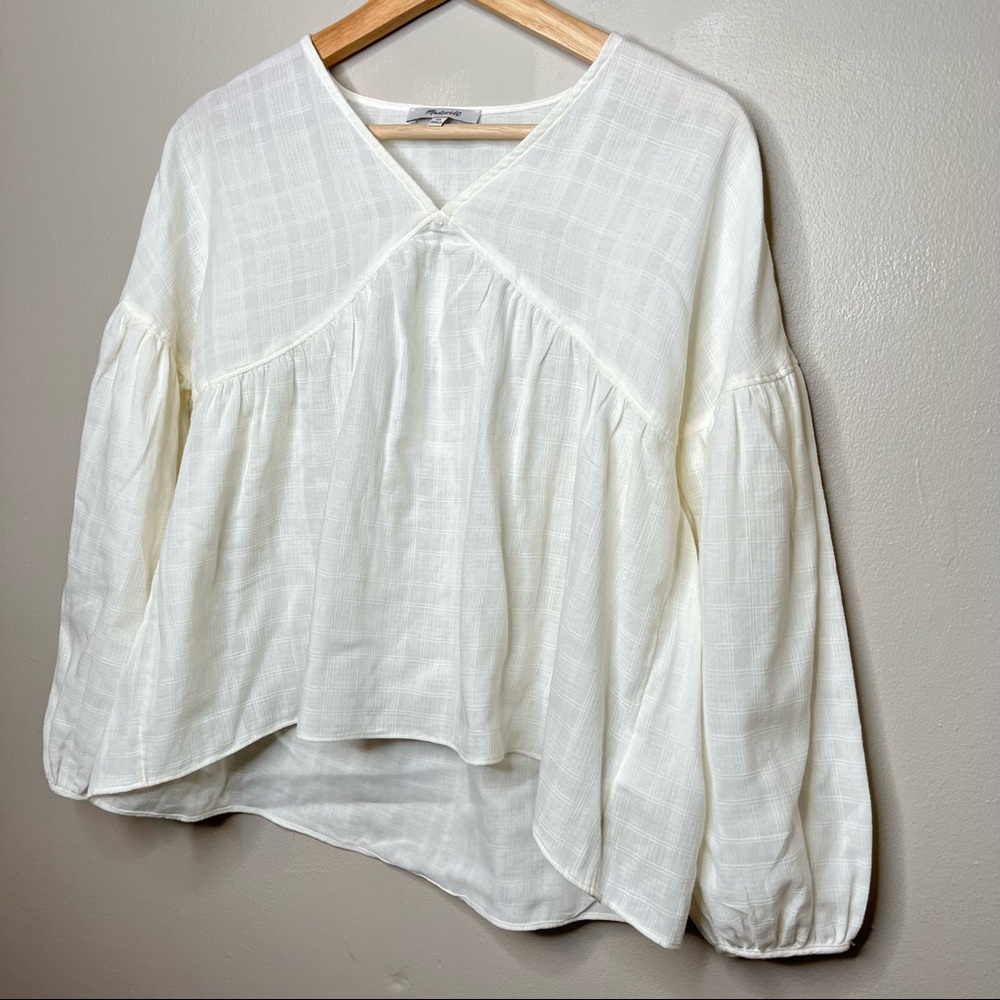 Madewell White Vneck Cropped Blouse Long Balloon Sleeves Size XS - Picture 3 of 7